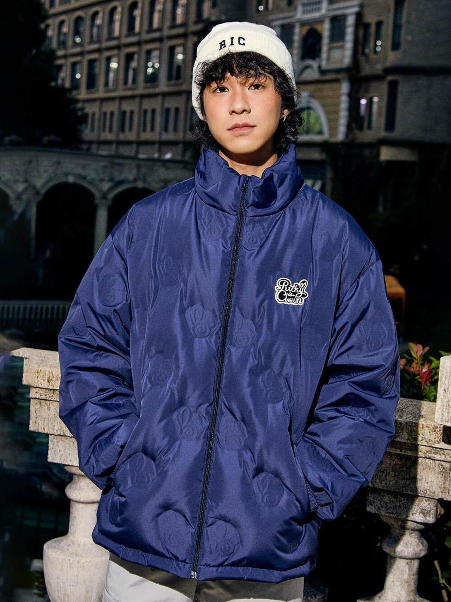 RickyisClown Swirl Rabbit Embossed Lightweight Loose Men's 90 White Duck Down Down Jackets