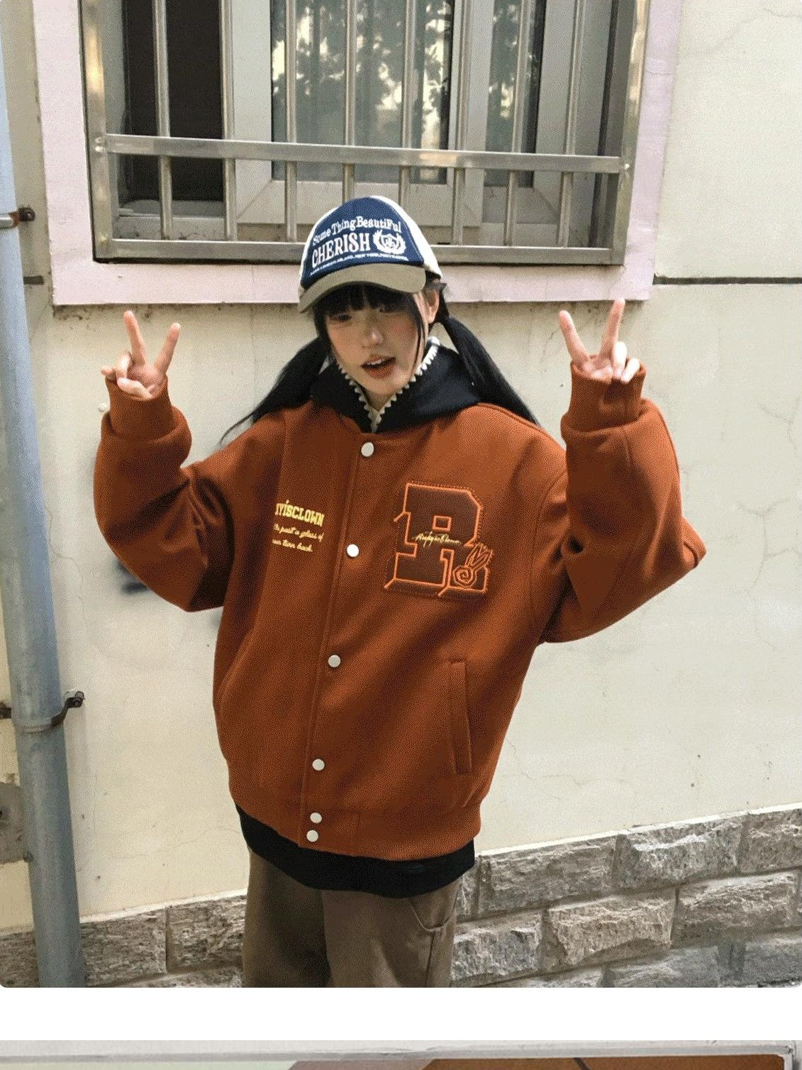 RickyisClown Swirl Rabbit Embroidered Loose Fit Men's Woolen Baseball Jerseys