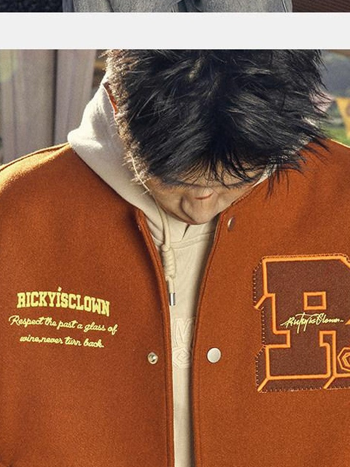 RickyisClown Swirl Rabbit Embroidered Loose Fit Men's Woolen Baseball Jerseys