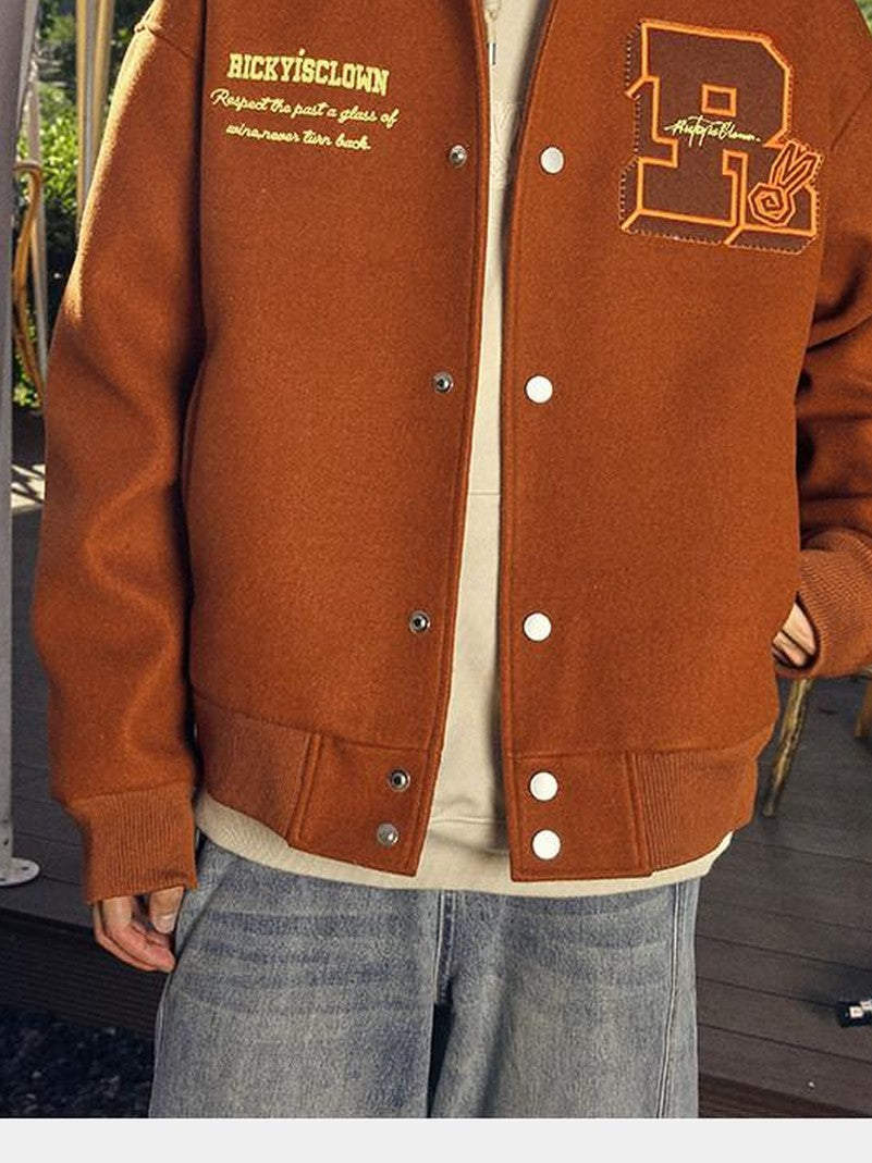 RickyisClown Swirl Rabbit Embroidered Loose Fit Men's Woolen Baseball Jerseys