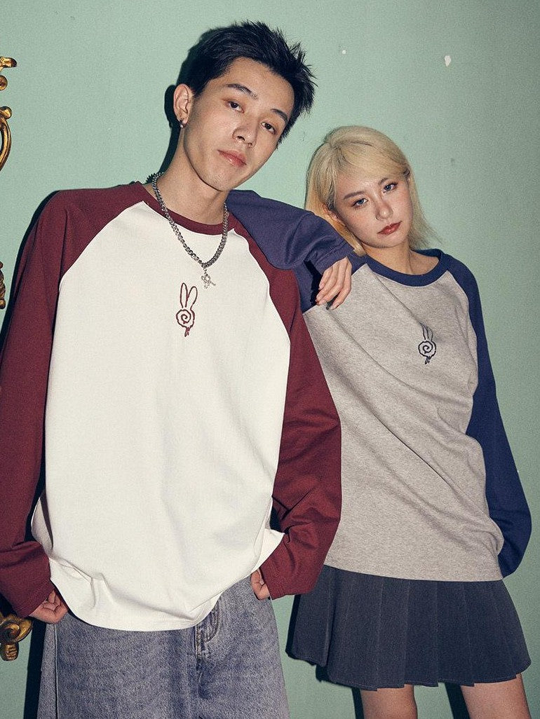 RickyisClown Swirl Rabbit Graphic Raglan Oversized Men's Long Sleeve T-shirts