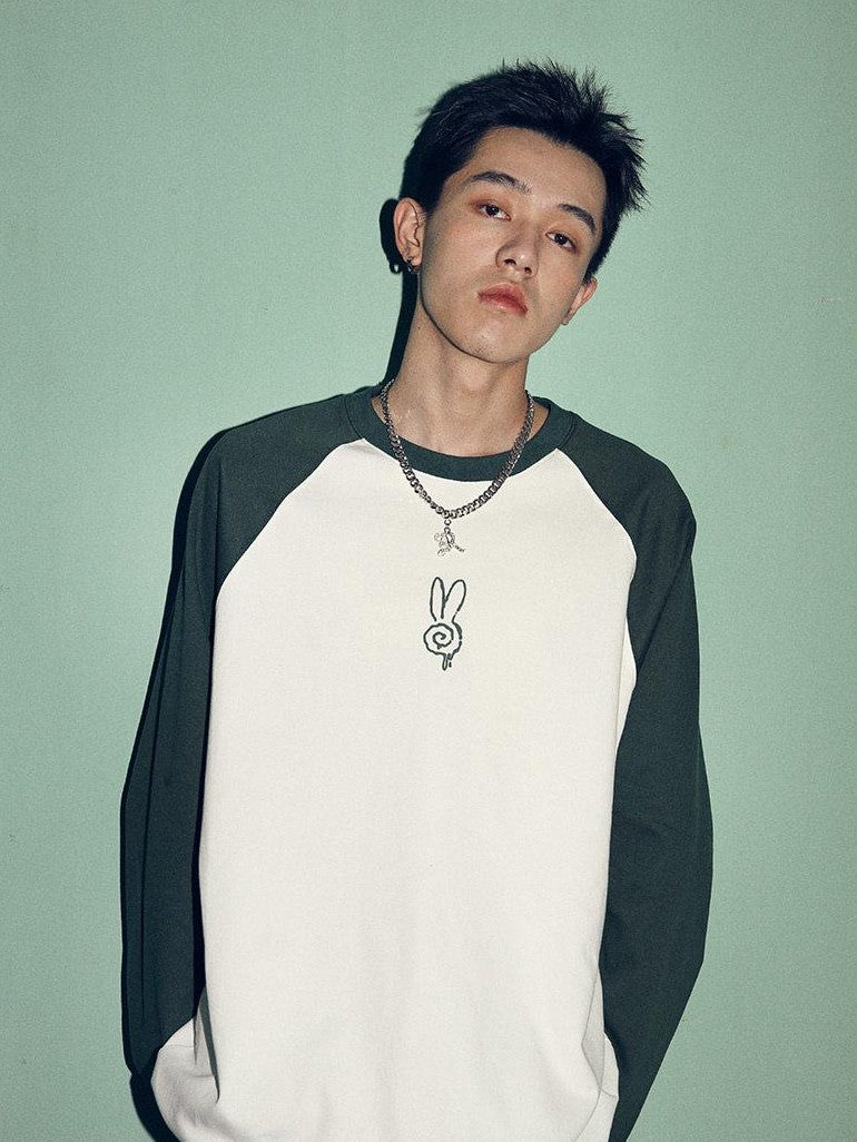 RickyisClown Swirl Rabbit Graphic Raglan Oversized Men's Long Sleeve T-shirts