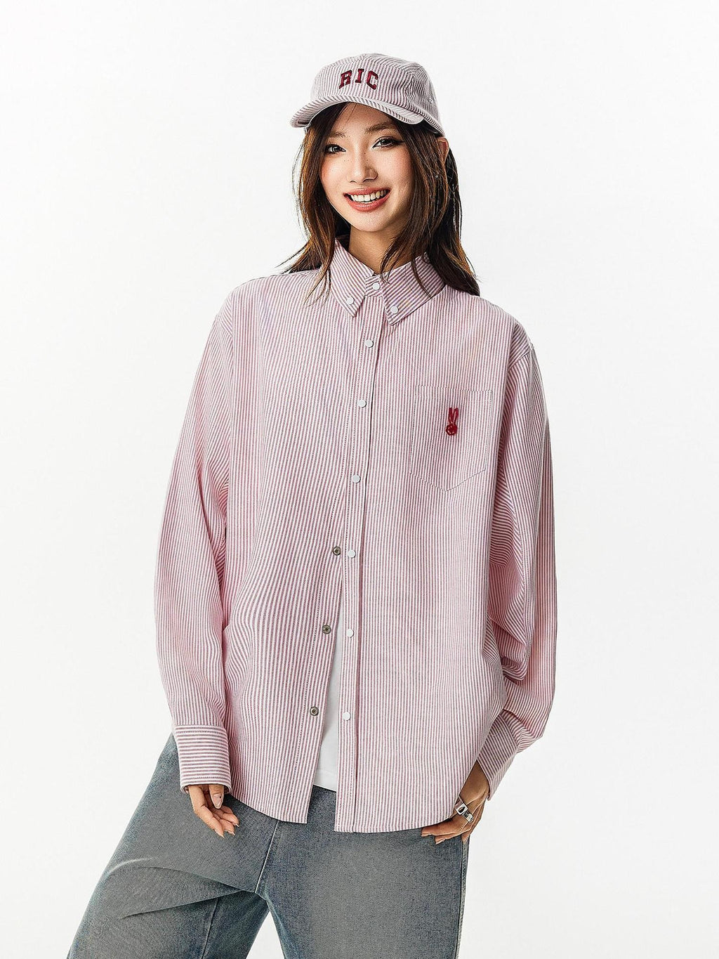 RickyisClown Swirl Rabbit Print Button Front Long Sleeve Men's Striped Shirts