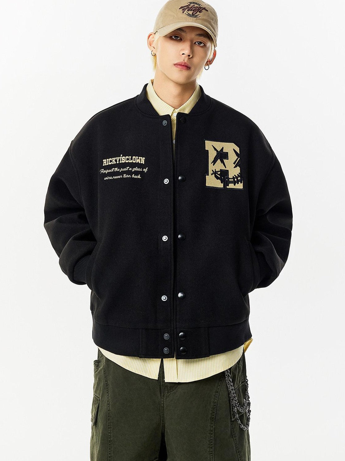 RickyisClown Torn Smile Embroidered Loose Fit Men's Woollike Polyester Baseball Jerseys