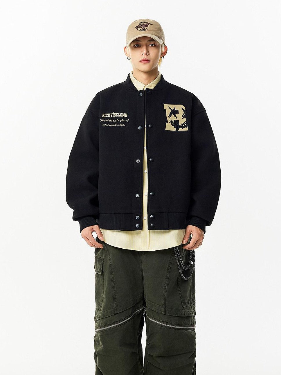 RickyisClown Torn Smile Embroidered Loose Fit Men's Woollike Polyester Baseball Jerseys