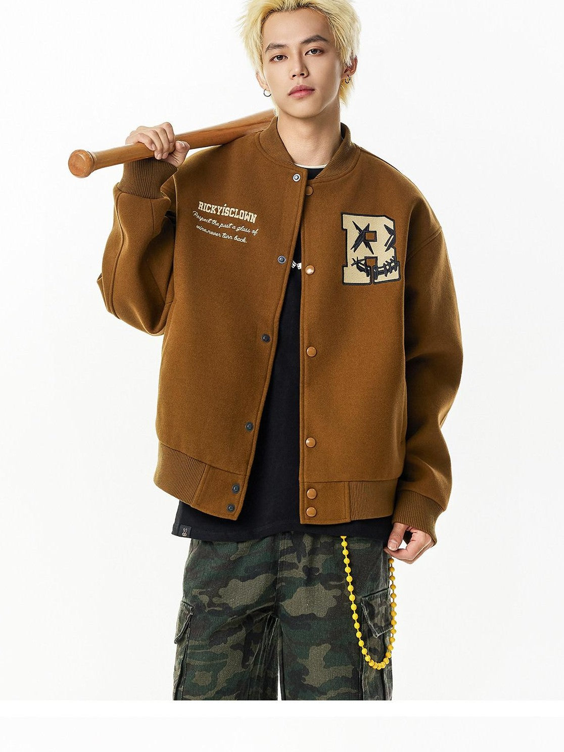 RickyisClown Torn Smile Embroidered Loose Fit Men's Woollike Polyester Baseball Jerseys