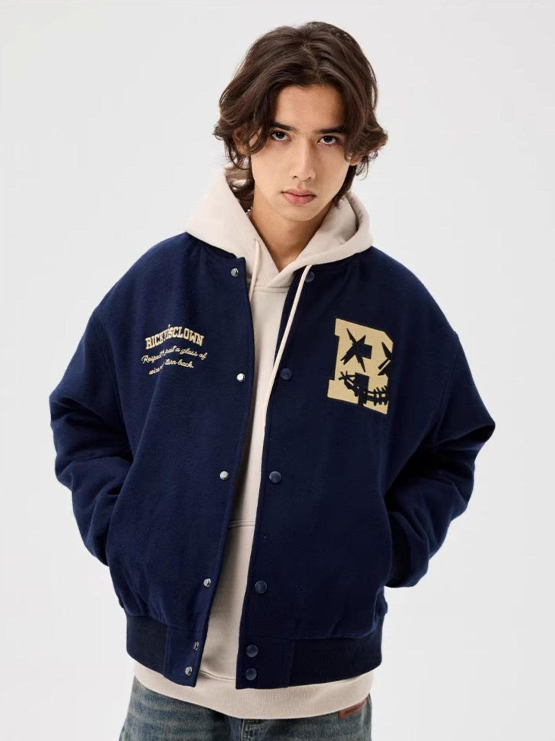 RickyisClown Torn Smile Embroidered Loose Fit Men's Woollike Polyester Baseball Jerseys