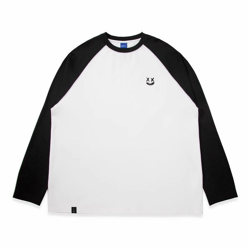 RickyisClown_Torn_Smiley_Face_Colorblock_Raglan_Men's_Long_Sleeve_T-shirts_MISSTT