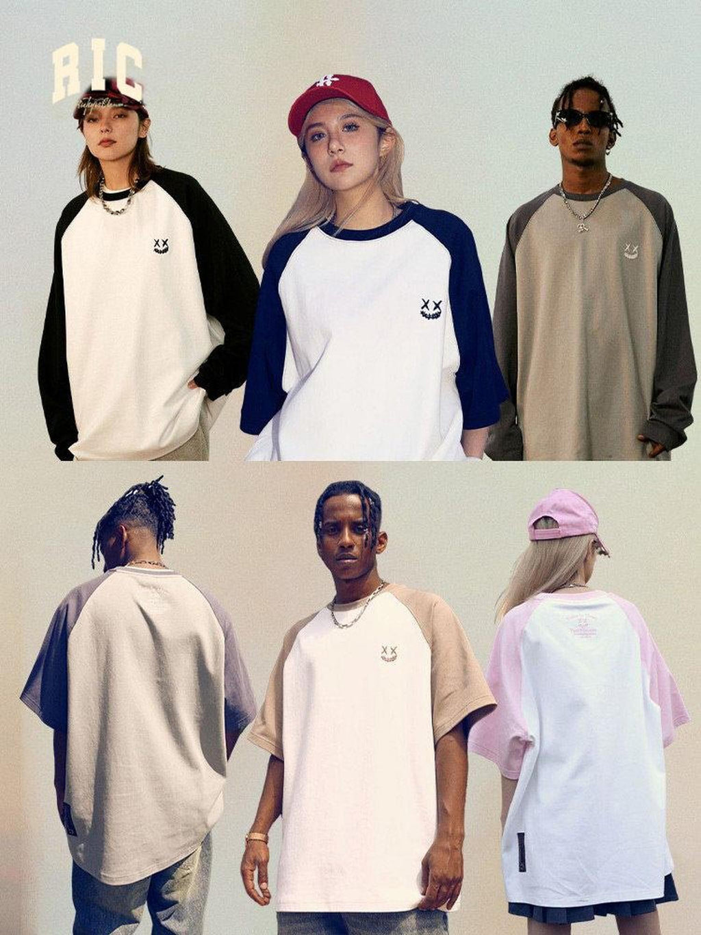 RickyisClown Torn Smiley Face Colorblock Raglan Men's Long Sleeve T-shirts