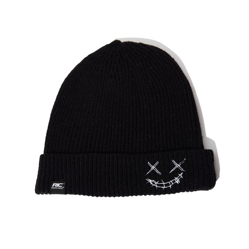 RickyisClown_Torn_Smiley_Face_Knitted_Rolled_Cuff_Round_Top_Men's_Acrylic_Beanies_MISSTT