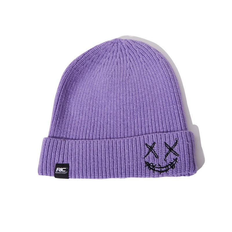 RickyisClown_Torn_Smiley_Face_Knitted_Rolled_Cuff_Round_Top_Men's_Acrylic_Beanies_MISSTT