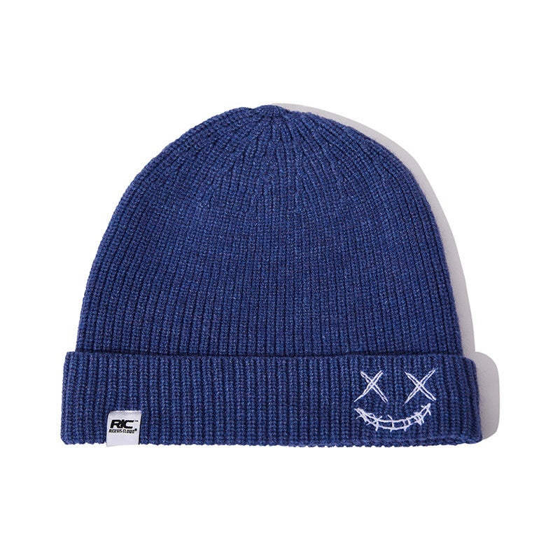 RickyisClown_Torn_Smiley_Face_Knitted_Rolled_Cuff_Round_Top_Men's_Acrylic_Beanies_MISSTT
