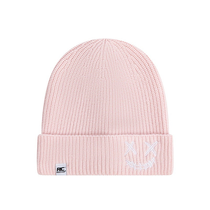 RickyisClown_Torn_Smiley_Face_Knitted_Rolled_Cuff_Round_Top_Men's_Acrylic_Beanies_MISSTT