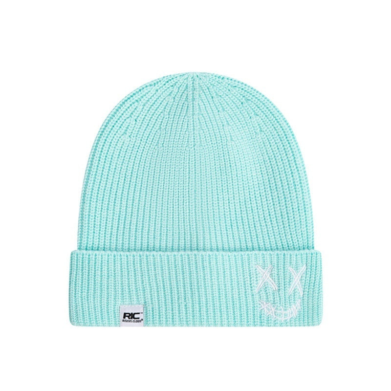 RickyisClown_Torn_Smiley_Face_Knitted_Rolled_Cuff_Round_Top_Men's_Acrylic_Beanies_MISSTT