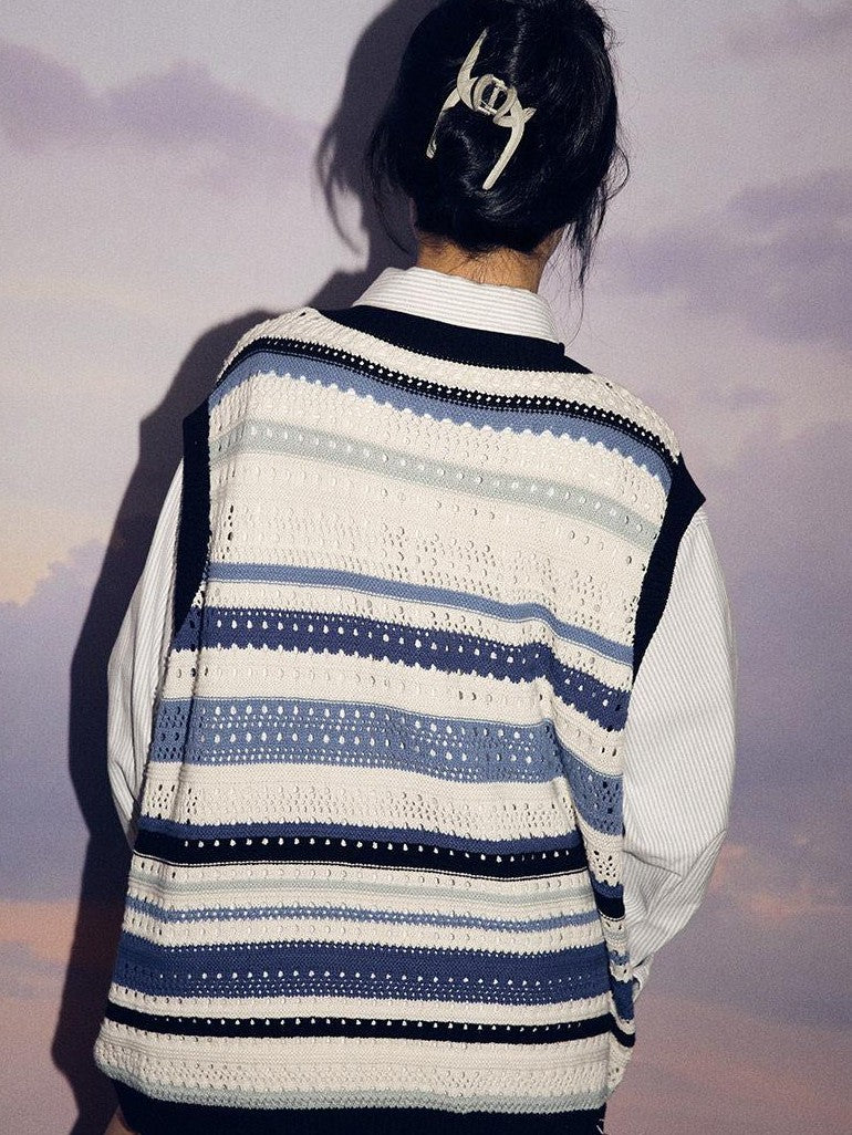 RickyisClown Trendy Round Neck Loose Fit Knit Pullover Men's Cotton Blend Sweater Vests
