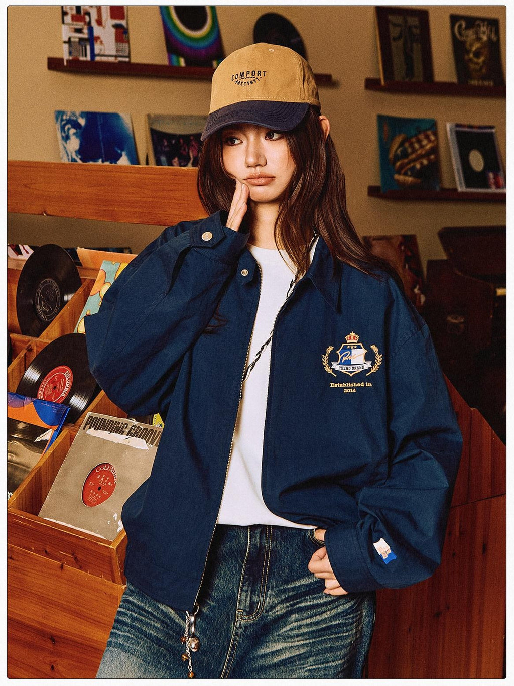RickyisClown Vintage Badge Embroidered Turn Collar Uv Protection Men's Cotton Coach Jackets