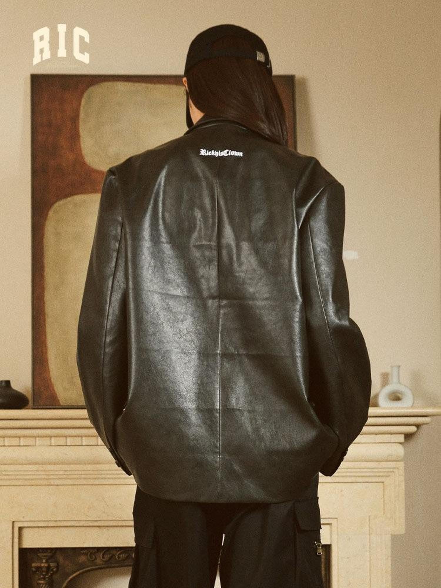 RickyisClown Vintage Casual Blazer Tailored Matching Couple Men's Leather Jackets