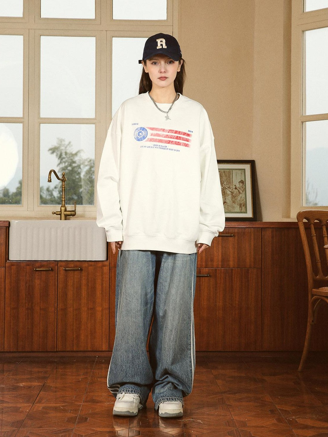 RickyisClown Vintage Drop Shoulder Black Vinyl Print Men's Cotton Long Sleeve T-shirts