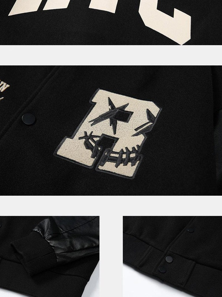 RickyisClown Vintage Flocked Pu Leather Sleeve Padded Splice Loose Men's Baseball Jerseys
