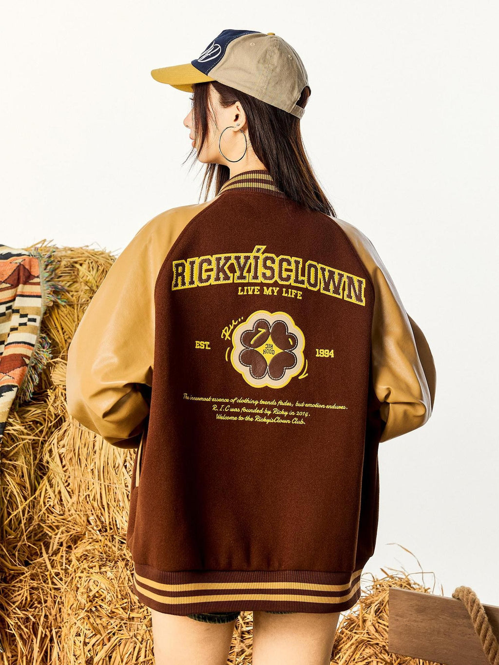 RickyisClown Vintage Floral Patch Applique Embroidered Men's Leather Baseball Jerseys