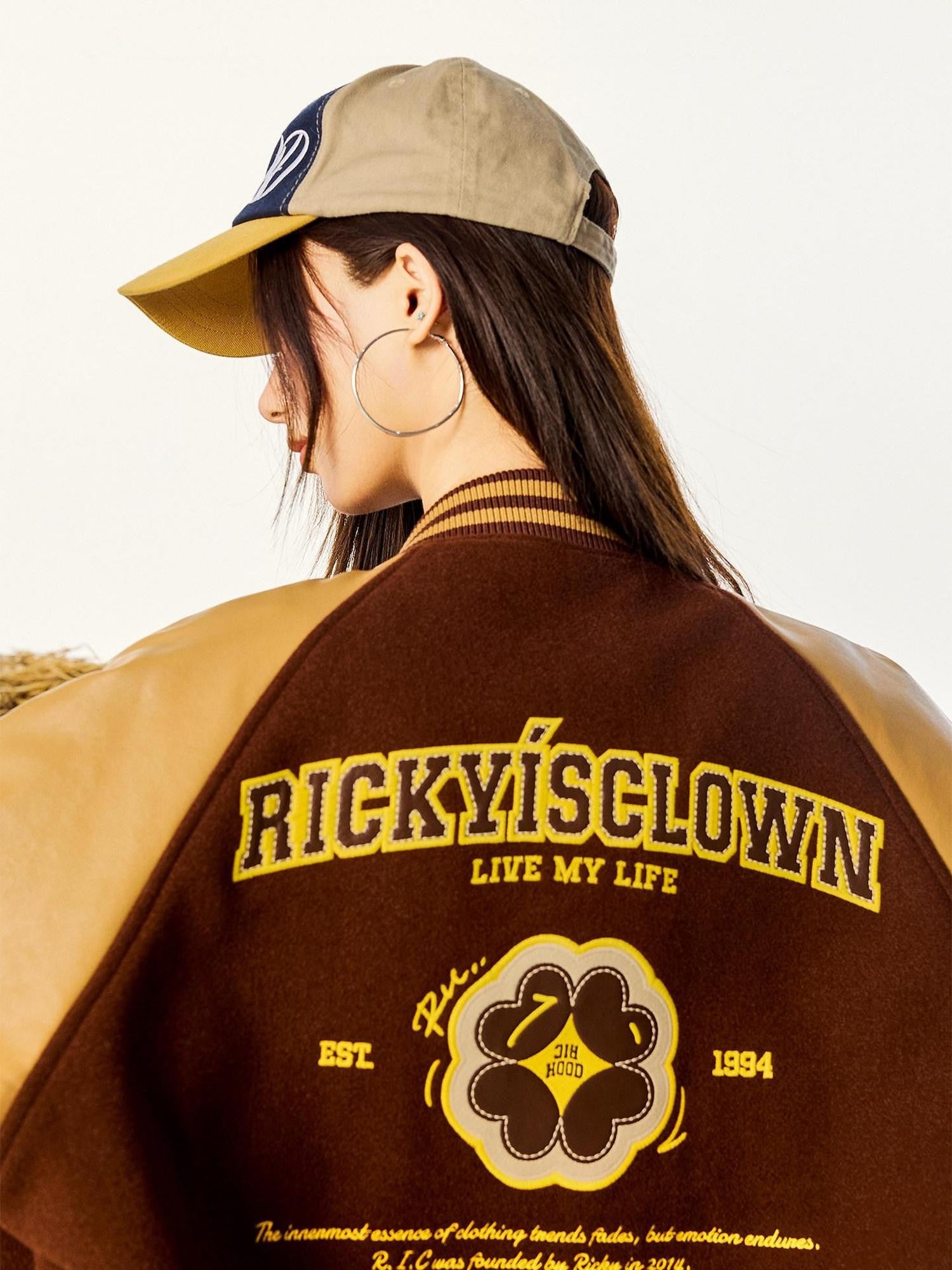 RickyisClown Vintage Floral Patch Applique Embroidered Men's Leather Baseball Jerseys