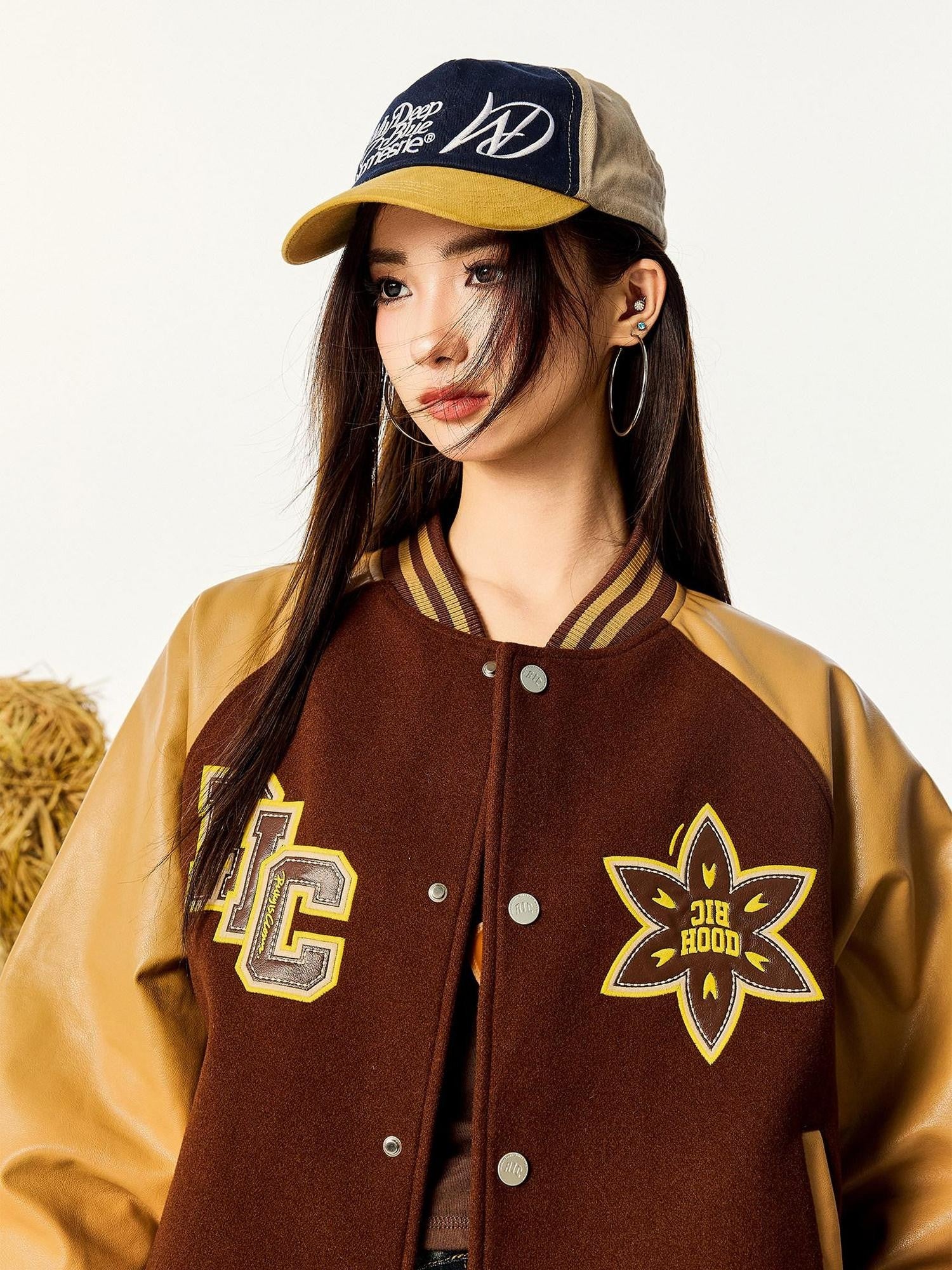 RickyisClown Vintage Floral Patch Applique Embroidered Men's Leather Baseball Jerseys