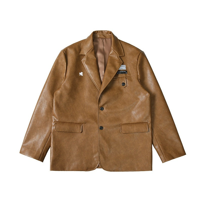 RickyisClown_Vintage_Leather_Two_Button_Single_Breasted_Men's_Polyester_Casual_Blazers_MISSTT