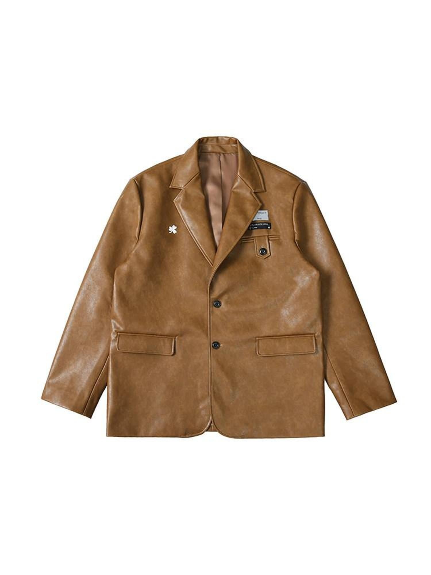 RickyisClown Vintage Leather Two Button Single Breasted Men's Polyester Casual Blazers