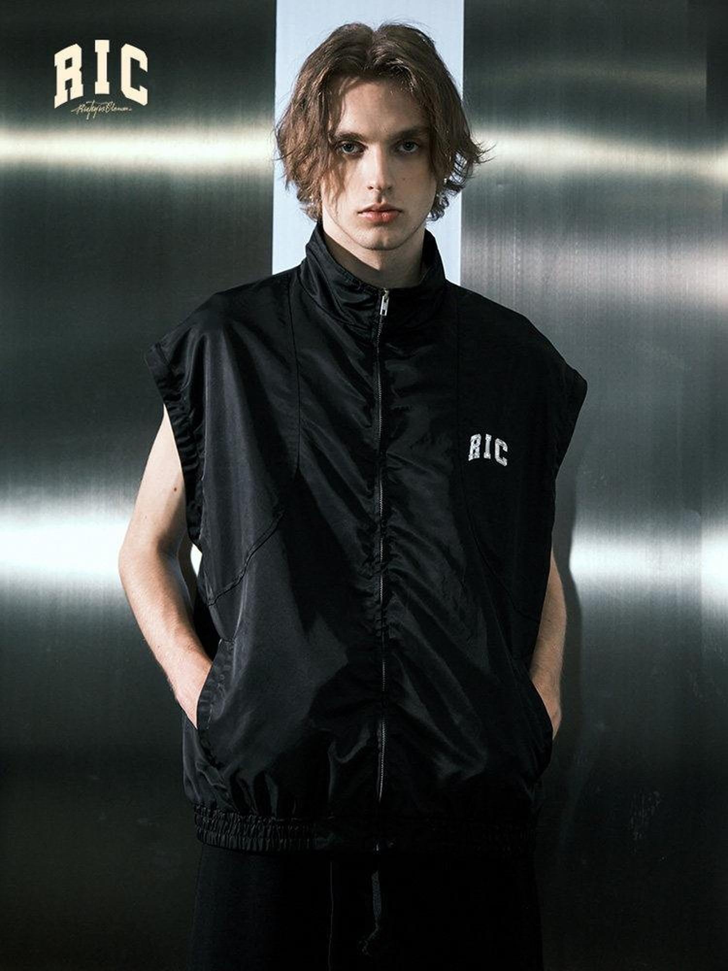 RickyisClown Vintage Loose Stand Collar Detachable Sleeves Men's Nylon Utility Jackets