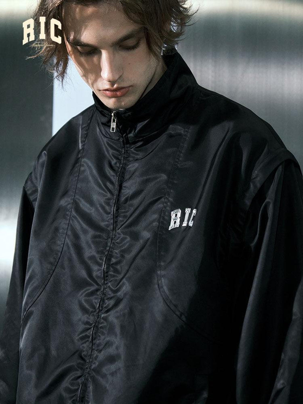 RickyisClown Vintage Loose Stand Collar Detachable Sleeves Men's Nylon Utility Jackets
