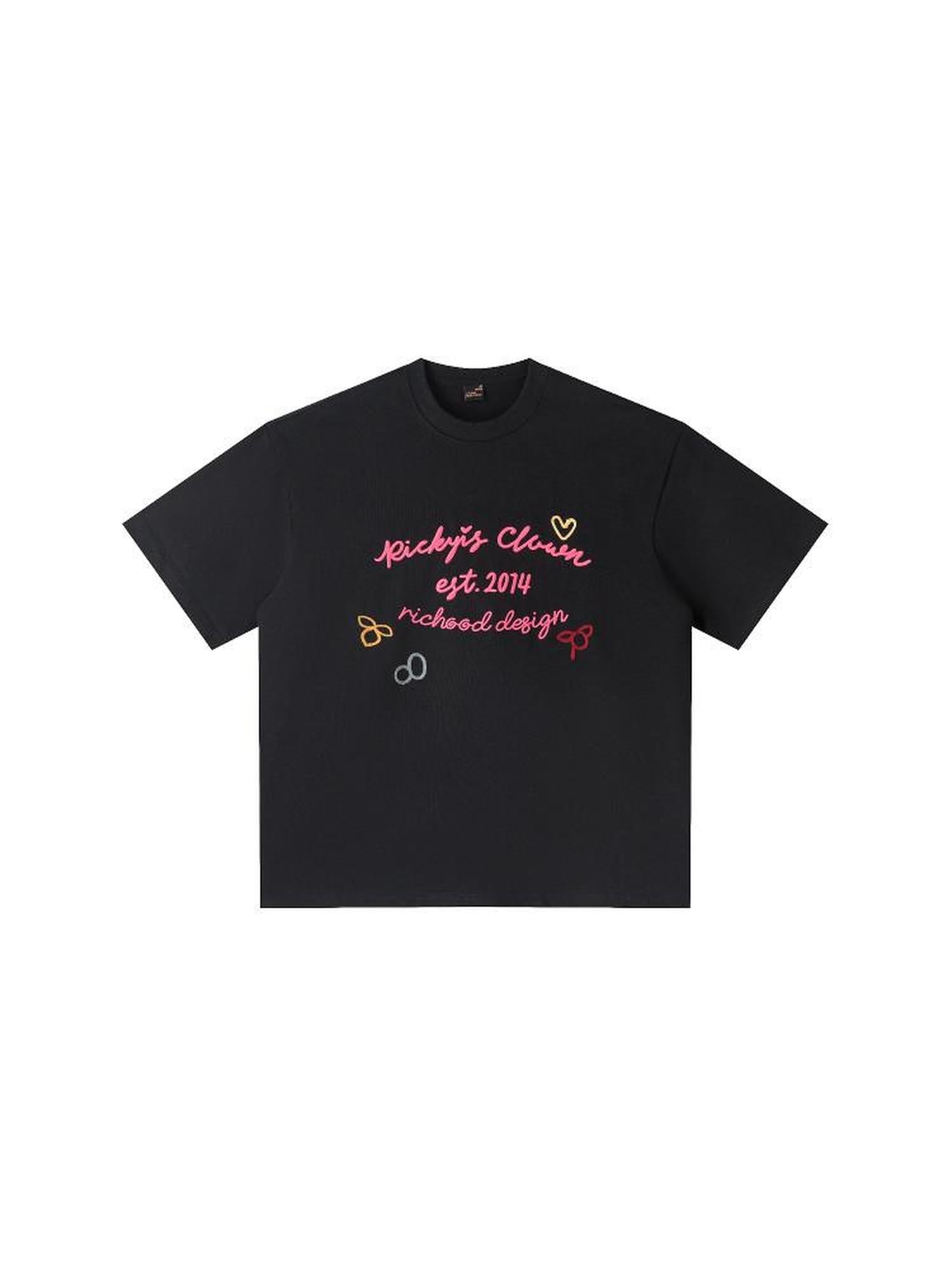 RickyisClown Vintage Rope Embroidery English Men's Heavyweight Cotton Short Sleeve T-shirts