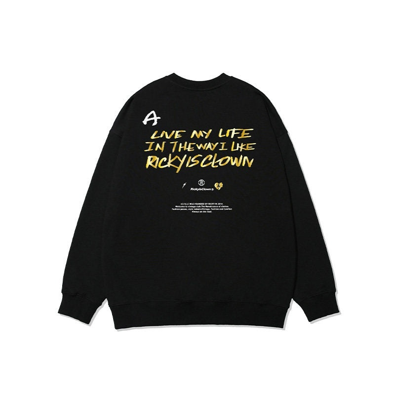 RickyisClown_Vinyl_Record_Gold_Foil_Drop_Shoulder_Oversize_Men's_Cotton_Long_Sleeve_T-shirts_MISSTT