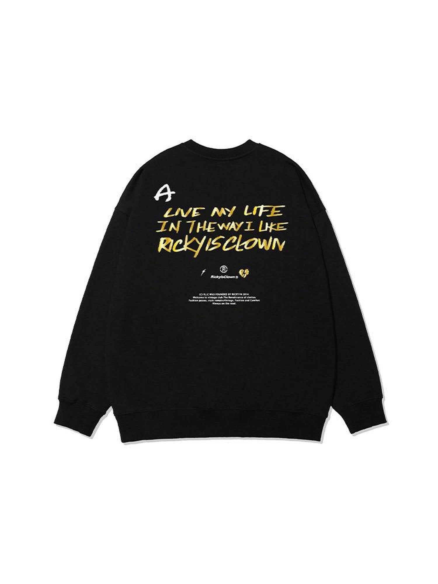 RickyisClown Vinyl Record Gold Foil Drop Shoulder Oversize Men's Cotton Long Sleeve T-shirts