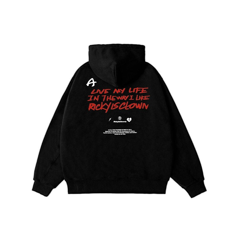RickyisClown_Vinyl_Record_Print_Heavy_Zip_Hooded_Loose_Men's_Cotton_Blend_Pullover_Hoodies_MISSTT