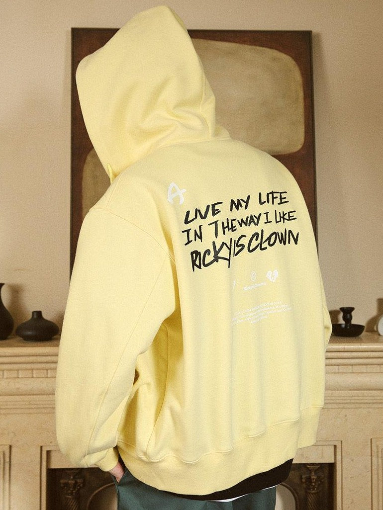 RickyisClown Vinyl Record Print Heavy Zip Hooded Loose Men's Cotton Blend Pullover Hoodies