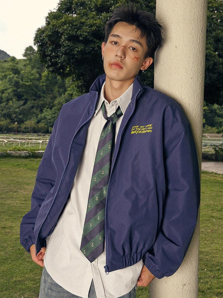 RickyisClown Vinyl Record Print Loose Fit Stand Collar Men's Padded Softshell Jackets
