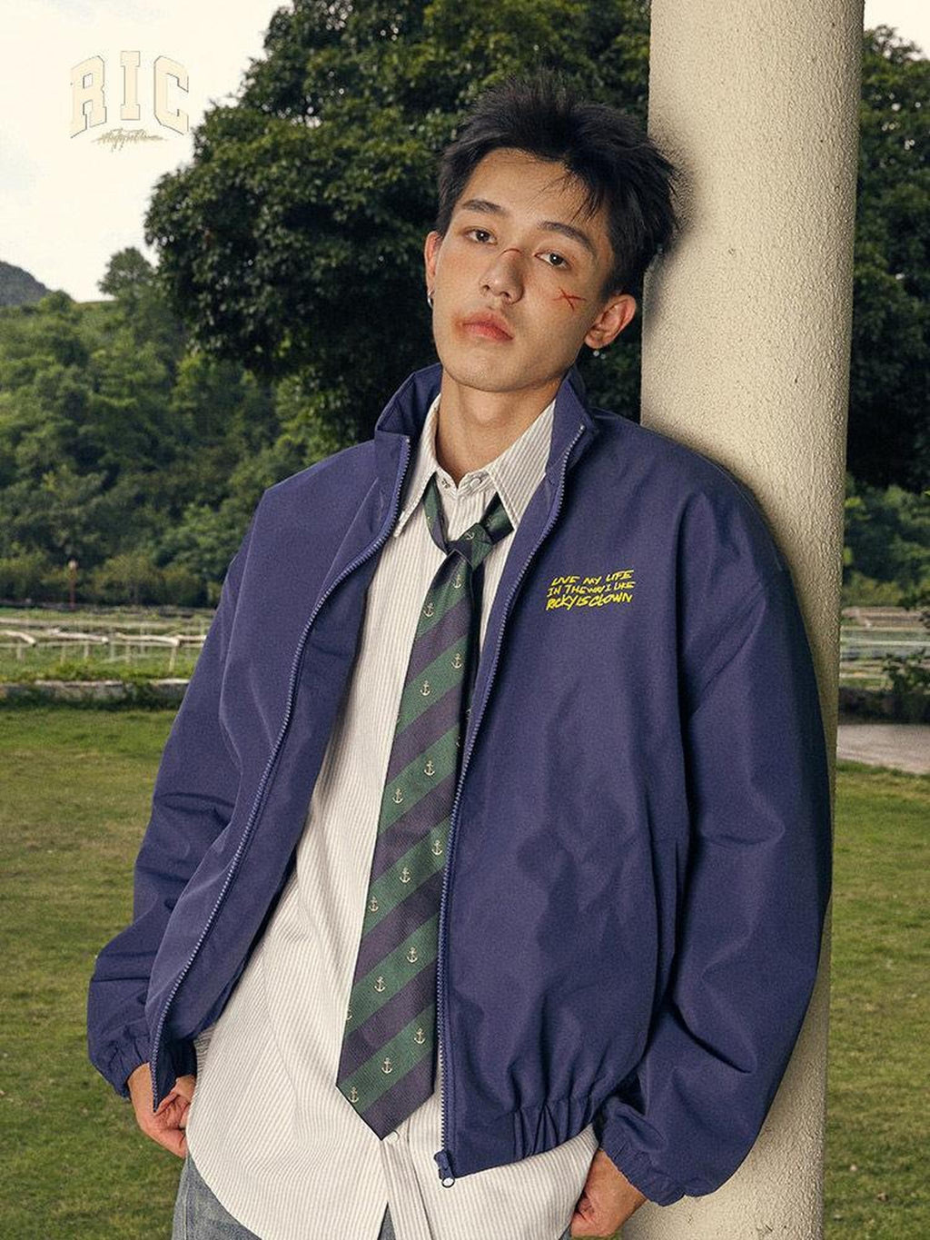 RickyisClown Vinyl Record Print Loose Fit Stand Collar Men's Padded Softshell Jackets