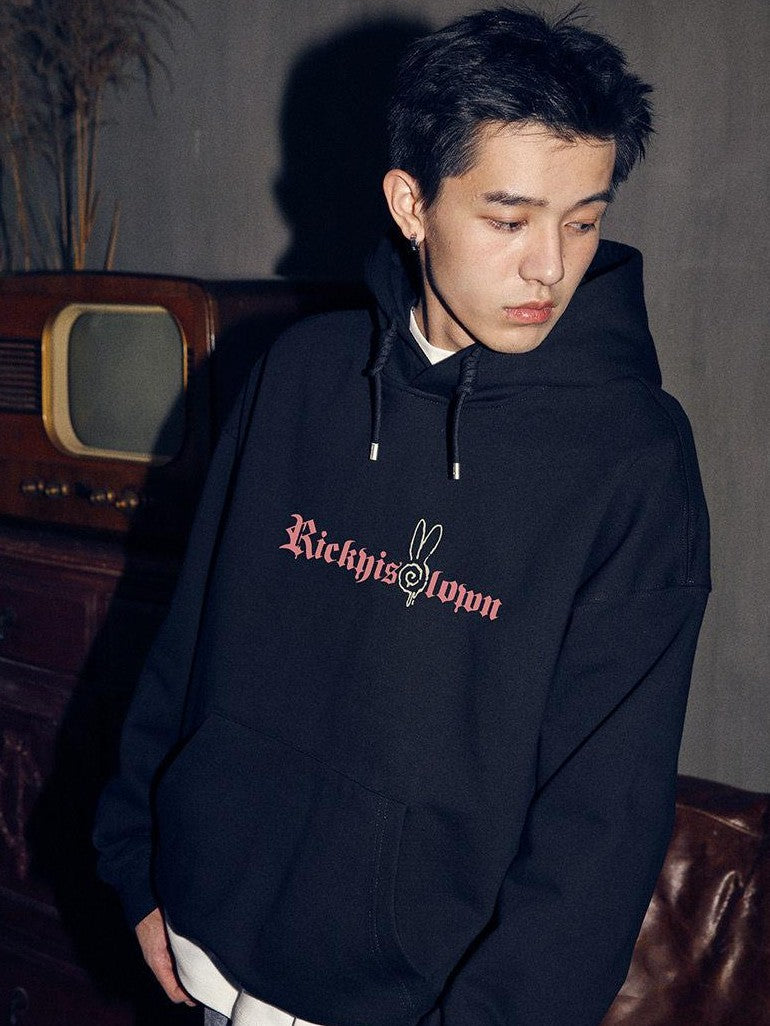 RickyisClown Vortex Rabbit Gothic Lettering Men's Heavyweight Pullover Hoodies