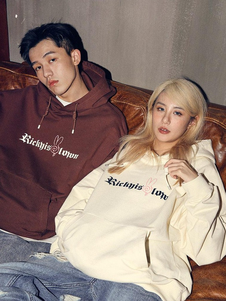 RickyisClown Vortex Rabbit Gothic Lettering Men's Heavyweight Pullover Hoodies