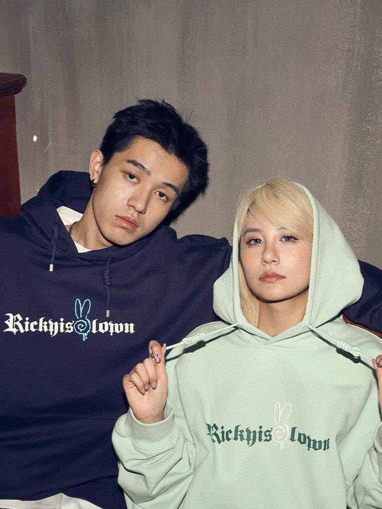RickyisClown Vortex Rabbit Gothic Lettering Men's Heavyweight Pullover Hoodies