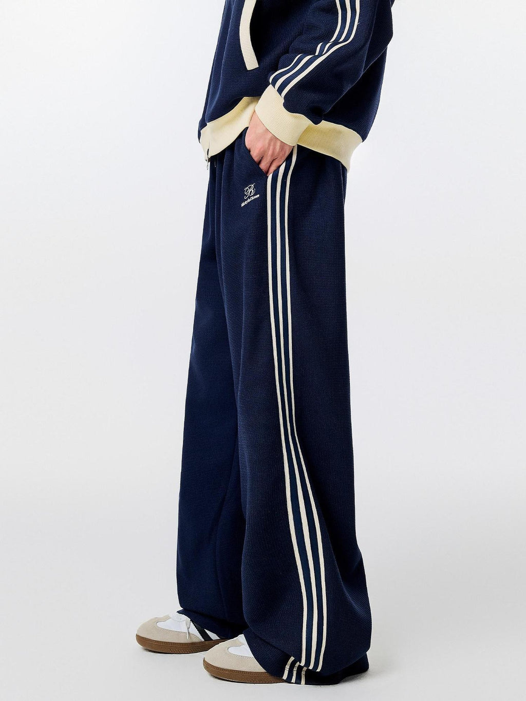 RickyisClown Waffle Colorblock Embroidered Drawstring Men's Polyester Straight-leg Pants