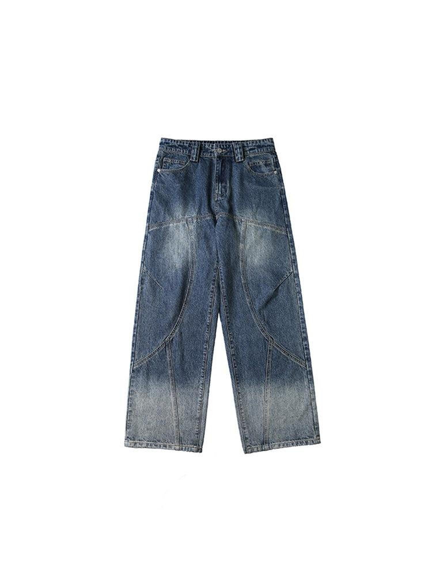 RickyisClown Washed Vintage Distressed Wide Leg Relaxed Men's Denim Straight Jeans