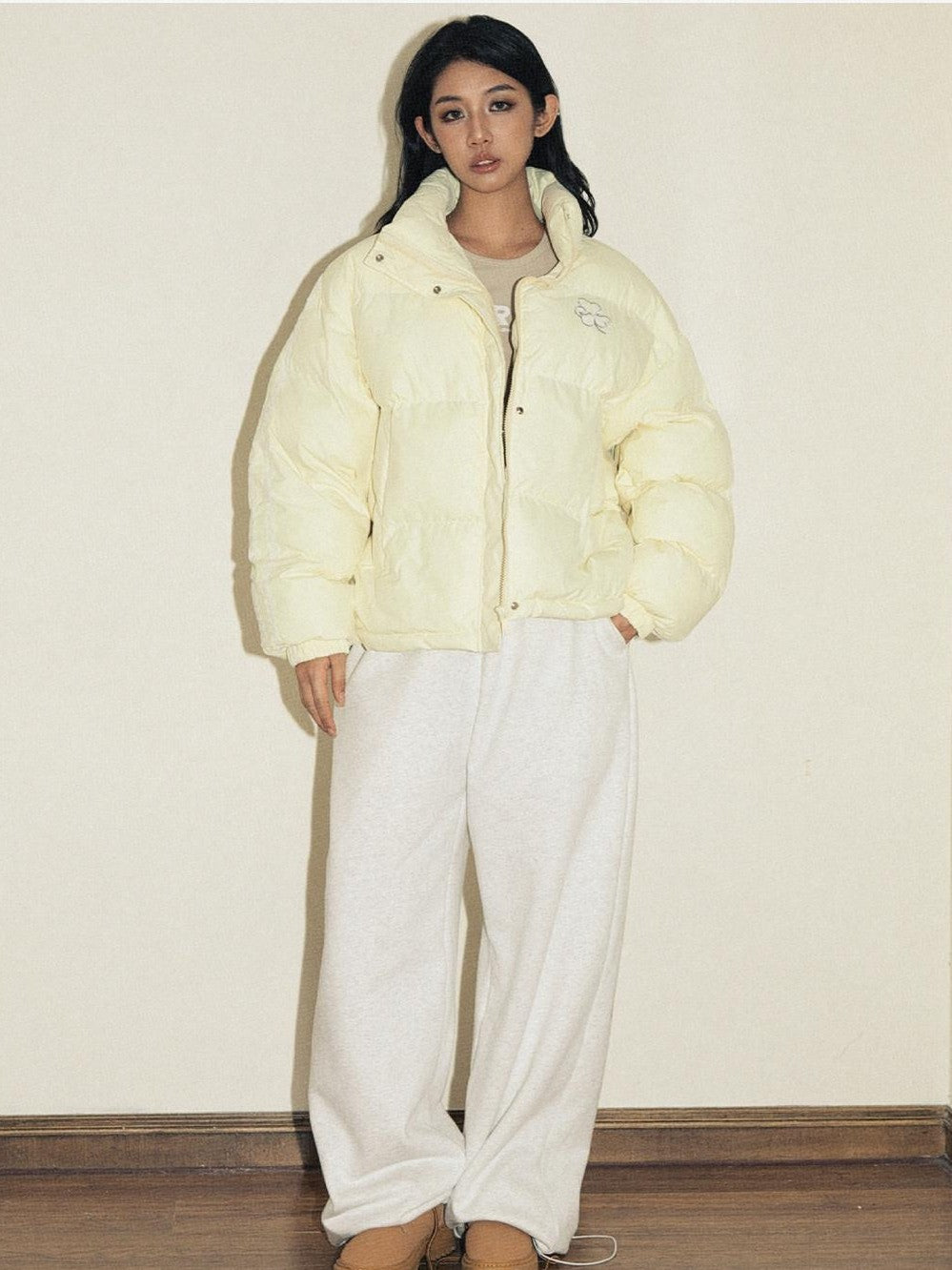 RickyisClown Yellow Lace Tape Three Leaf Clover Pattern Men's Polyester Puffer Jackets