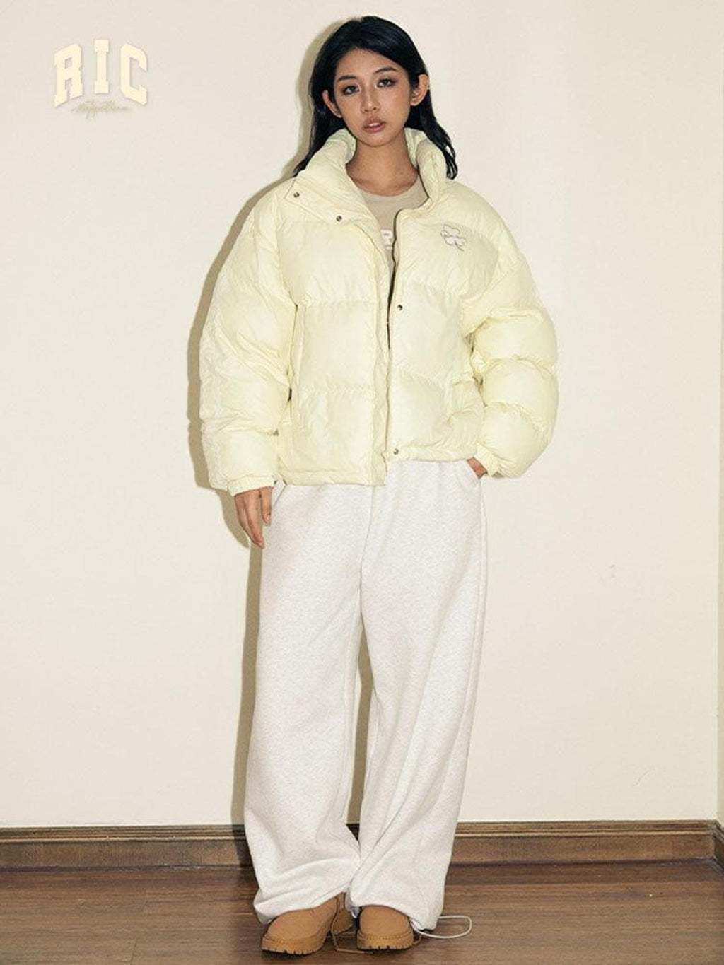 RickyisClown Yellow Lace Tape Three Leaf Clover Pattern Men's Polyester Puffer Jackets