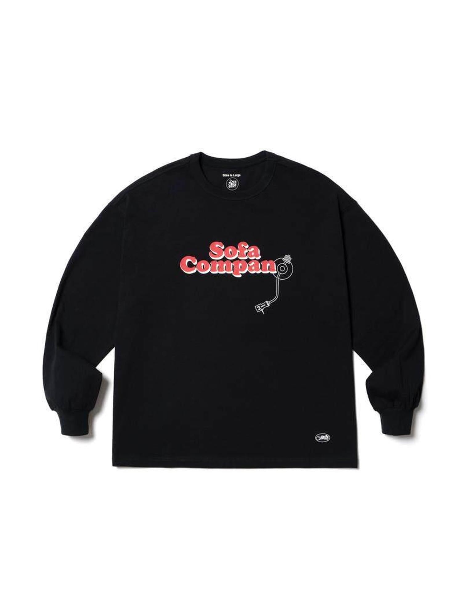 SUPERTOFU 100% Cotton Loose Fit Crew Neck Record Needle Graphic Long Sleeve T-Shirts