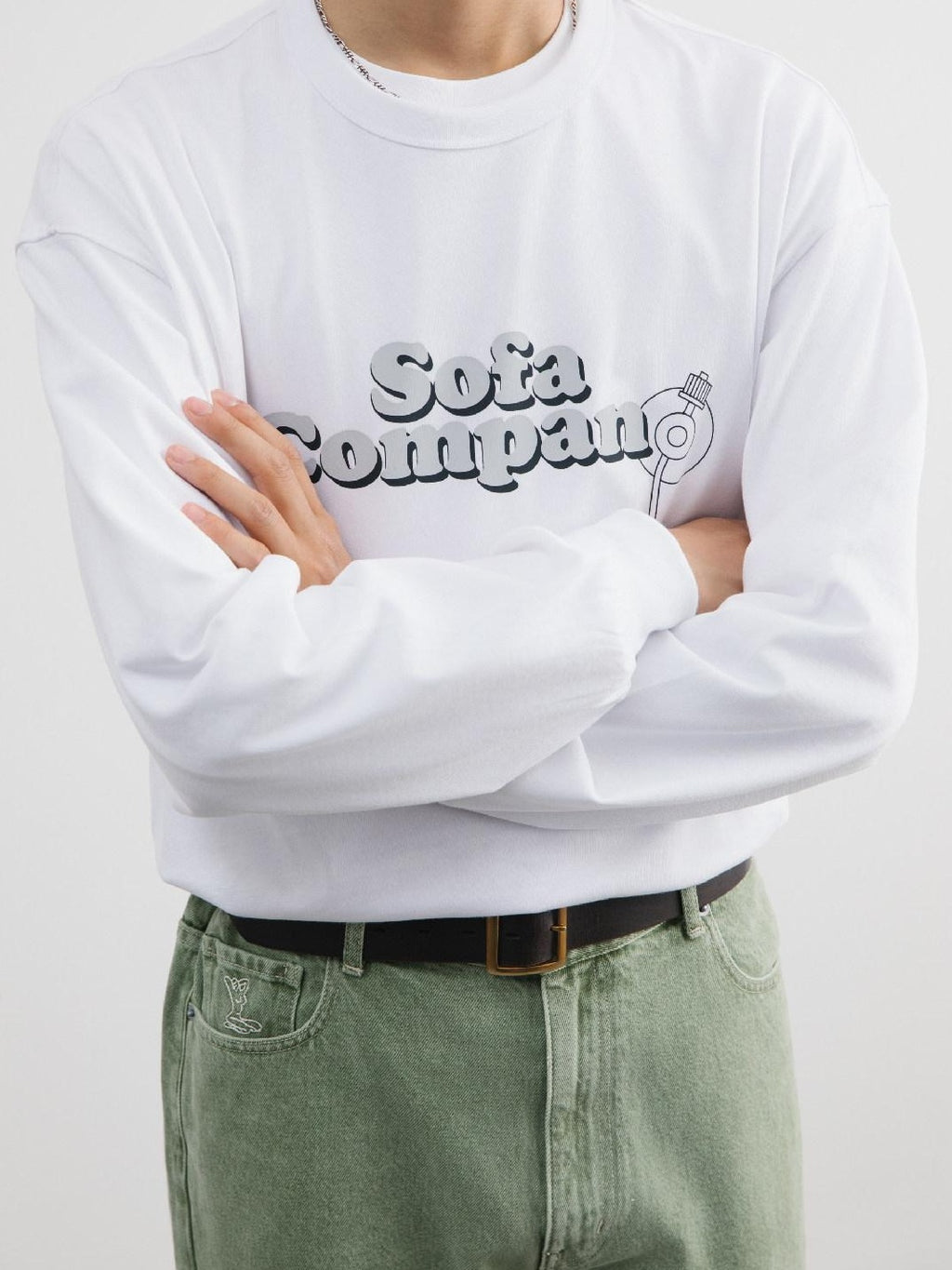 SUPERTOFU 100% Cotton Loose Fit Crew Neck Record Needle Graphic Long Sleeve T-Shirts