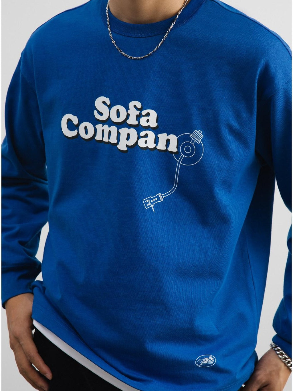 SUPERTOFU 100% Cotton Loose Fit Crew Neck Record Needle Graphic Long Sleeve T-Shirts