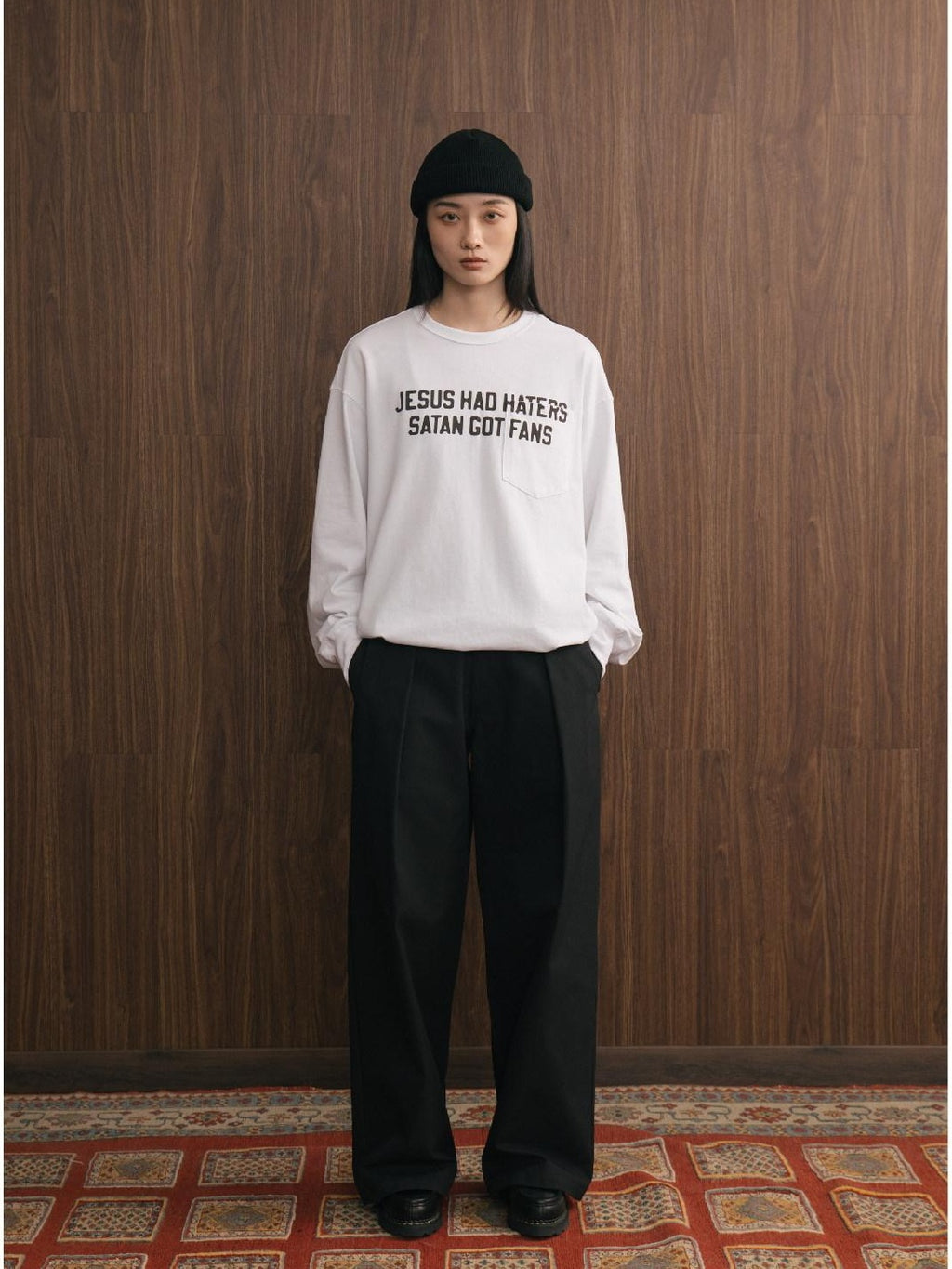 SUPERTOFU 100% Cotton Loose Fit Letter Print Casual Round Neck Unisex Long Sleeve T-Shirts