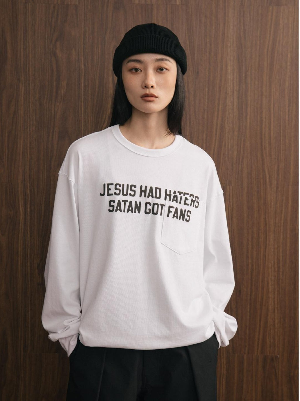 SUPERTOFU 100% Cotton Loose Fit Letter Print Casual Round Neck Unisex Long Sleeve T-Shirts