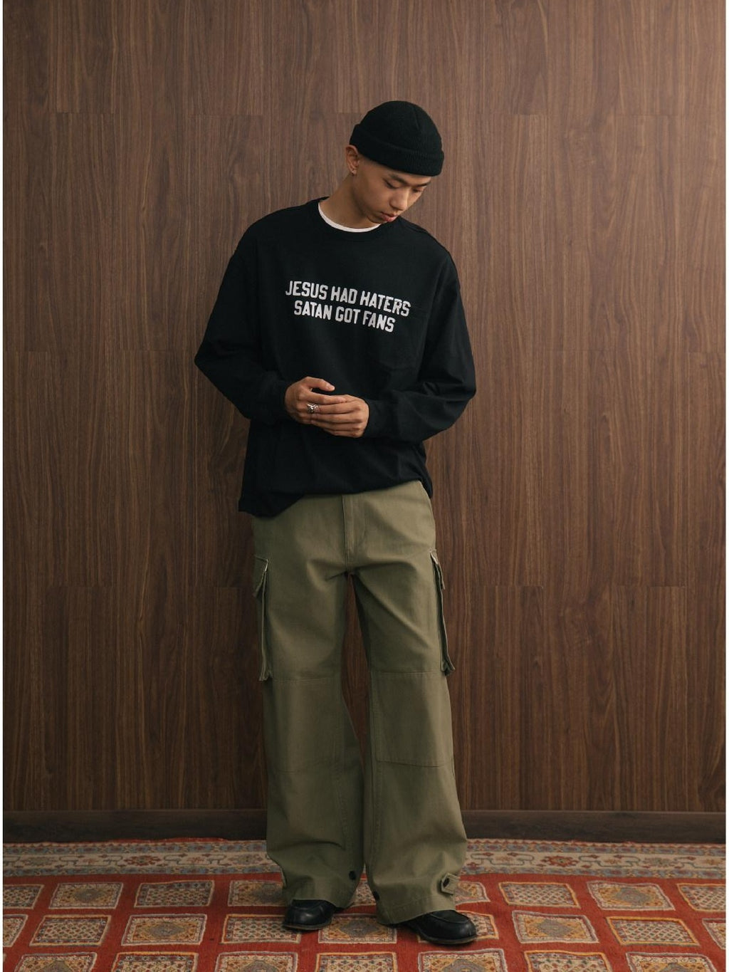 SUPERTOFU 100% Cotton Loose Fit Letter Print Casual Round Neck Unisex Long Sleeve T-Shirts